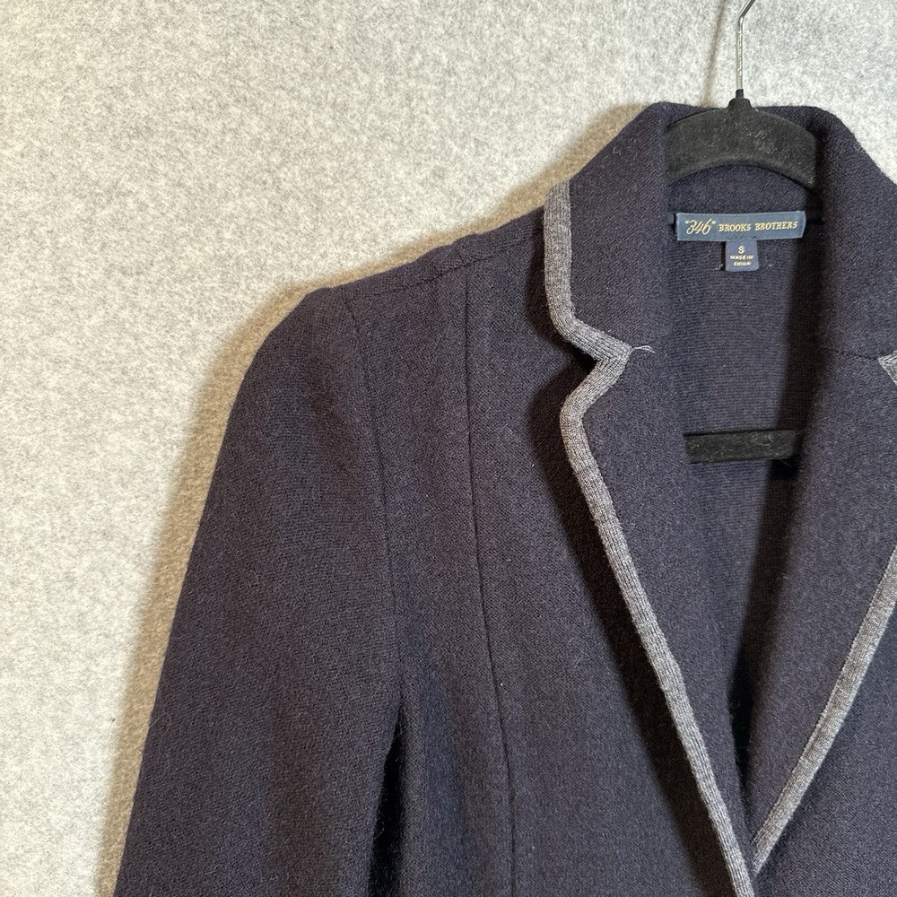 Brooks Brothers 346 Blazer Womens Small Navy Blue Wool Elbow Patch Jacket - Picture 2 of 12